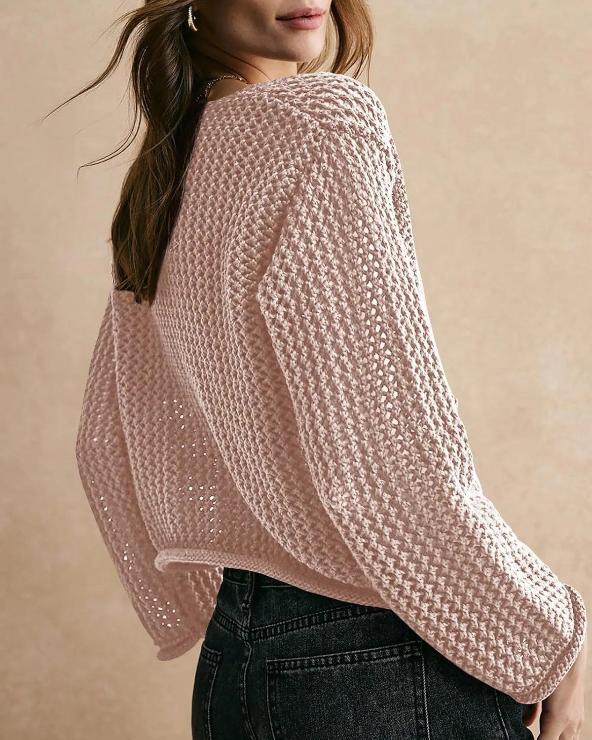 Balimtoy Womens Chunky Cropped Cardigan Long Sleeve Open Front Button Down Loose Cardigan Fall Outerwear with Pockets