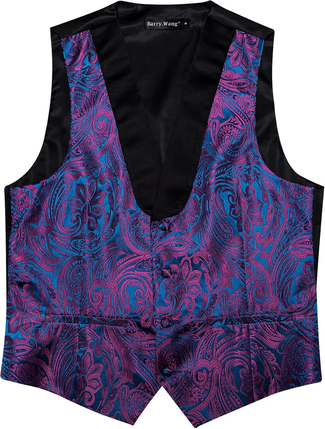 Barry.Wang Mens Paisley Vest Tie Set Silk Jacquard Flower Shawl Collar Suit Waistcoat Tuxedo 6PC Wedding Party