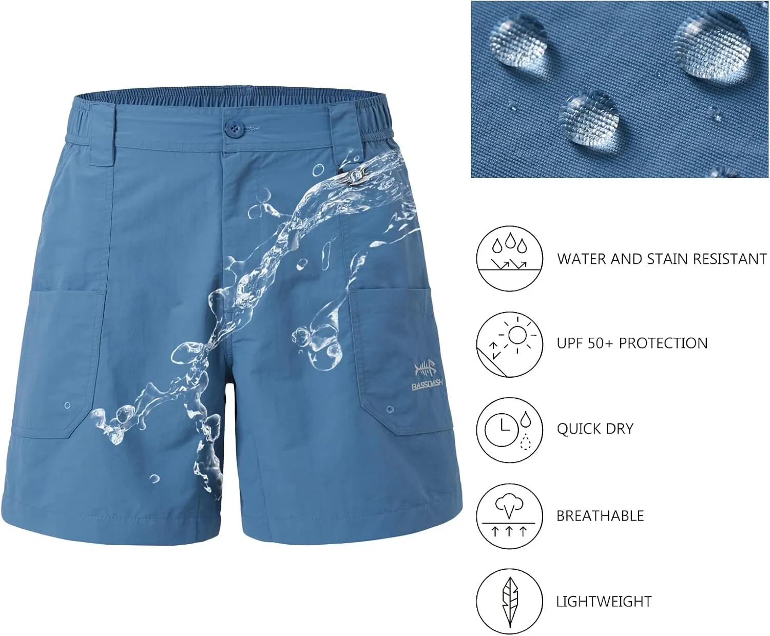 BASSDASH Men's 6" Fishing Shorts UPF 50  Water Resistant Quick Dry Hiking Cargo Shorts with Multi Pocket