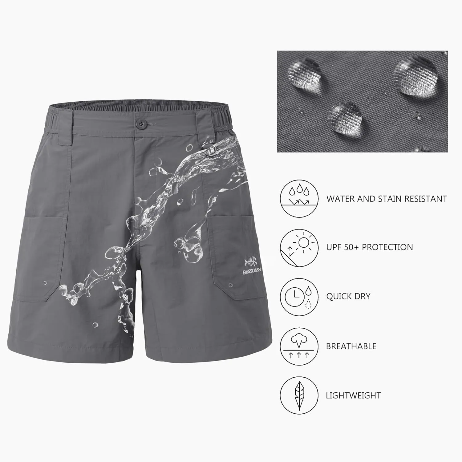 BASSDASH Men's 6" Fishing Shorts UPF 50  Water Resistant Quick Dry Hiking Cargo Shorts with Multi Pocket