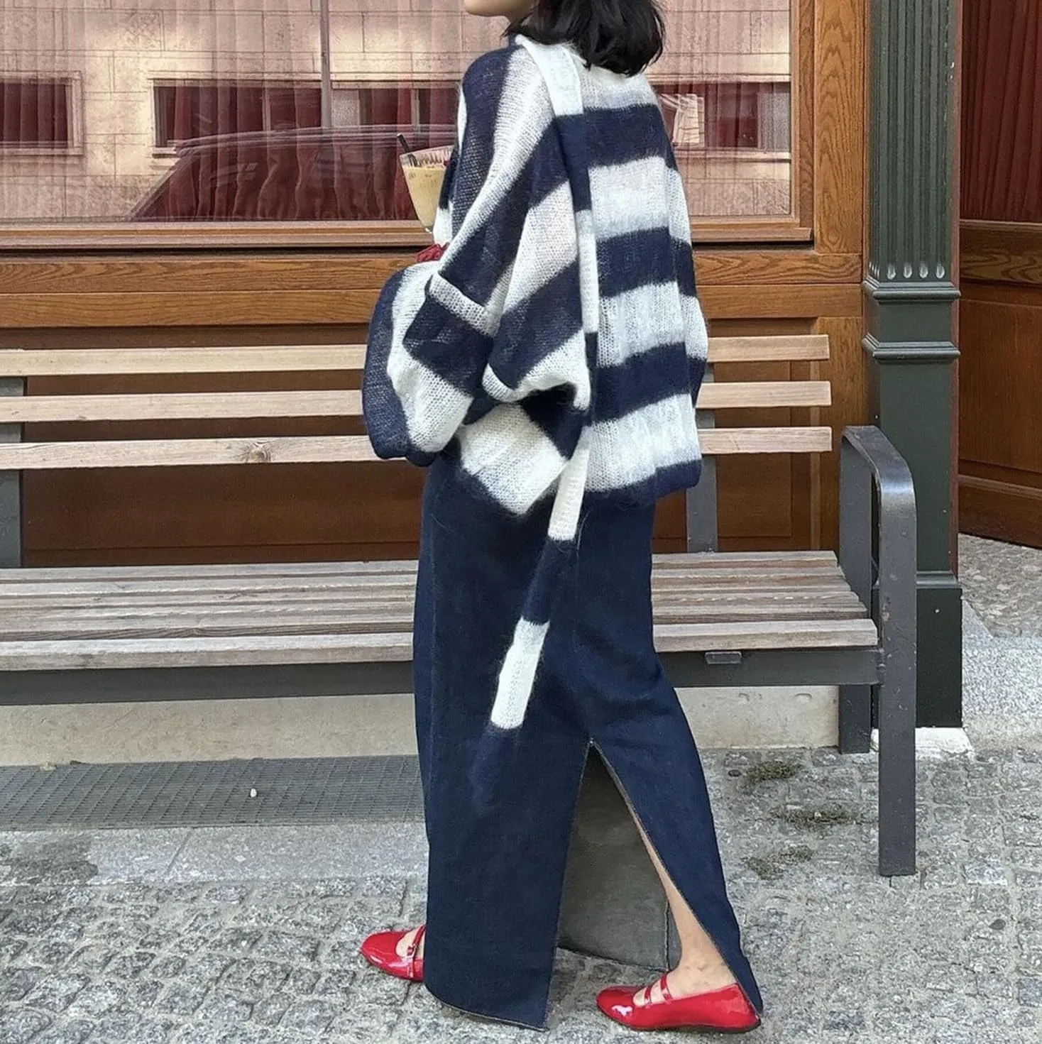 Bell Sleeves Striped Cardigans Trendy Y2k Outerwear Cute Sweater Cardigan Coquette Oversized Knit Scarf Cardigans