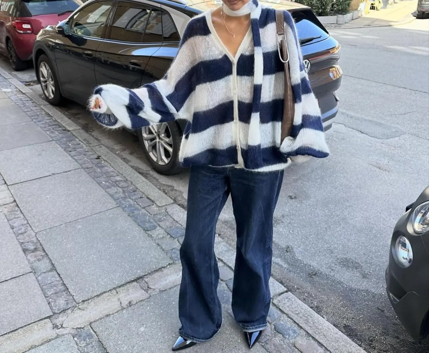 Bell Sleeves Striped Cardigans Trendy Y2k Outerwear Cute Sweater Cardigan Coquette Oversized Knit Scarf Cardigans