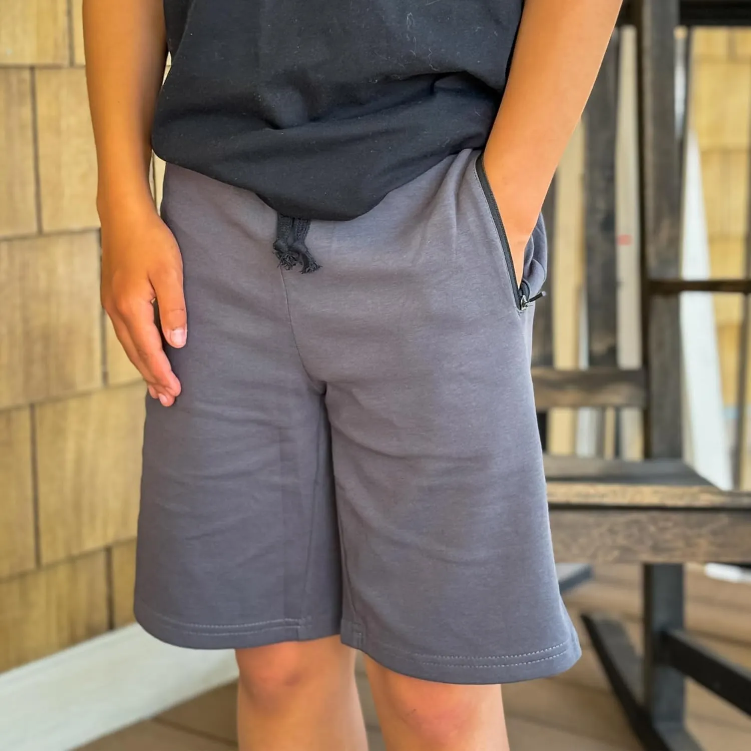 BIG ELEPHANT Kids Casual Shorts with Zipper Pockets and Drawsting, Youth Boys Athletic Shorts for Running Playing