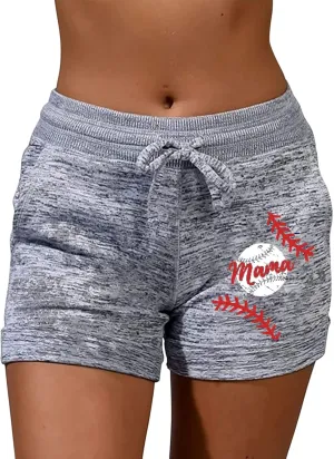 Biker Shorts Women Baseball Print Drawstring Elastic Waist Summer Shorts with Pocket Casual Lightweight Bermuda Short