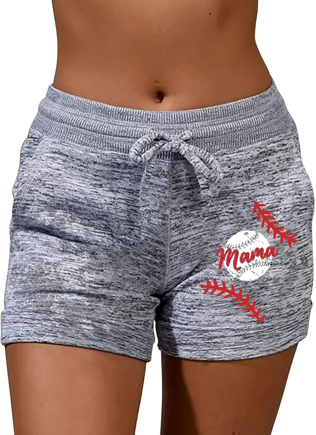Biker Shorts Women Baseball Print Drawstring Elastic Waist Summer Shorts with Pocket Casual Lightweight Bermuda Short