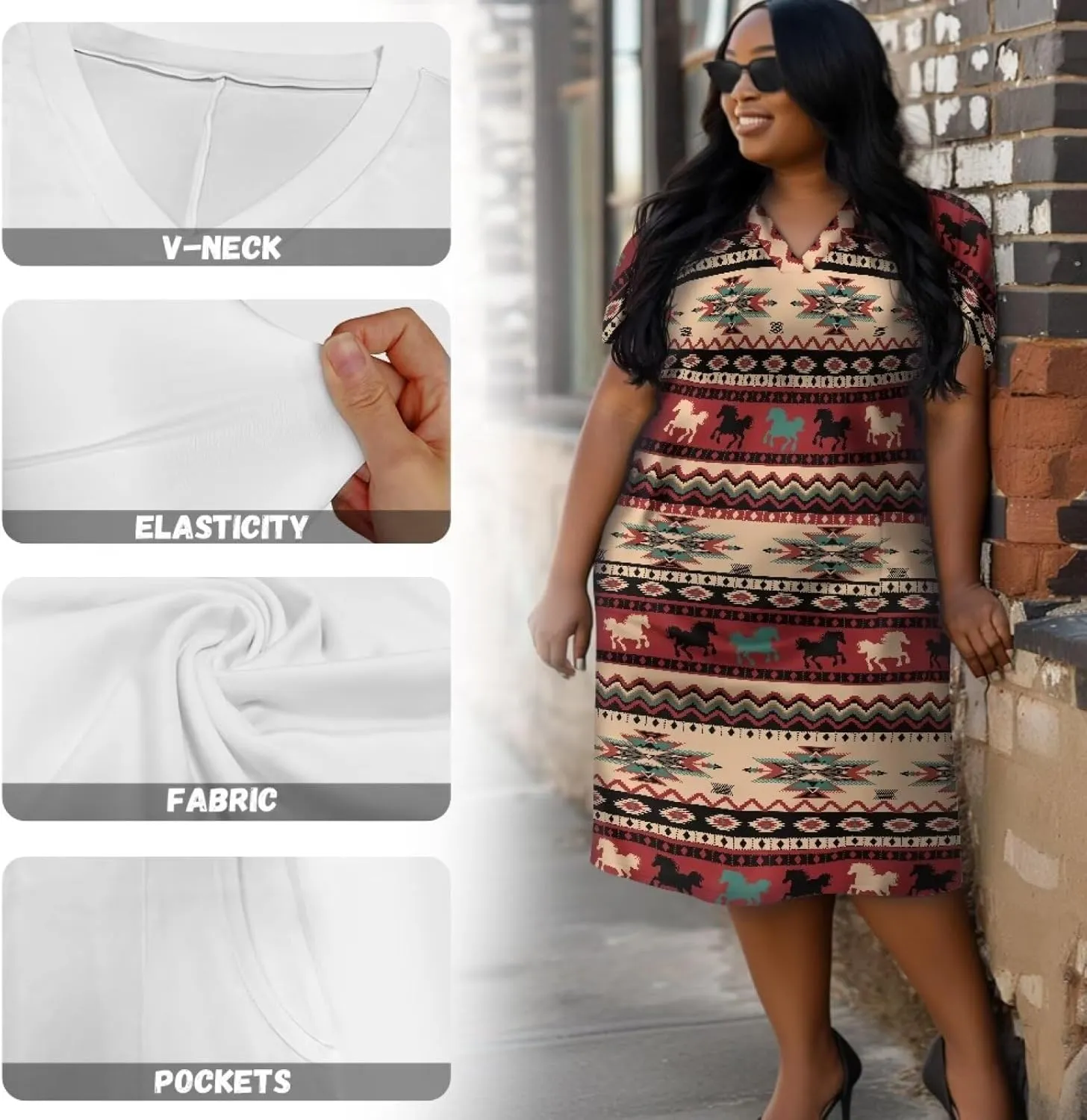 Biyejit Womens Plus Size Short Sleeve V Neck T-Shirt Dress with Pockets Casual Loose T-Shirt Dress for Beach Vacation