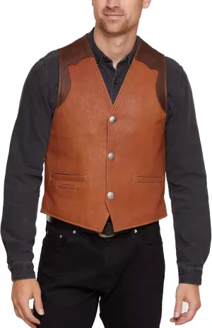 Black & Mahogany Western Leather Vest With Concealed Carry Pockets - Big And Tall Mens Brown Biker Leather Vest
