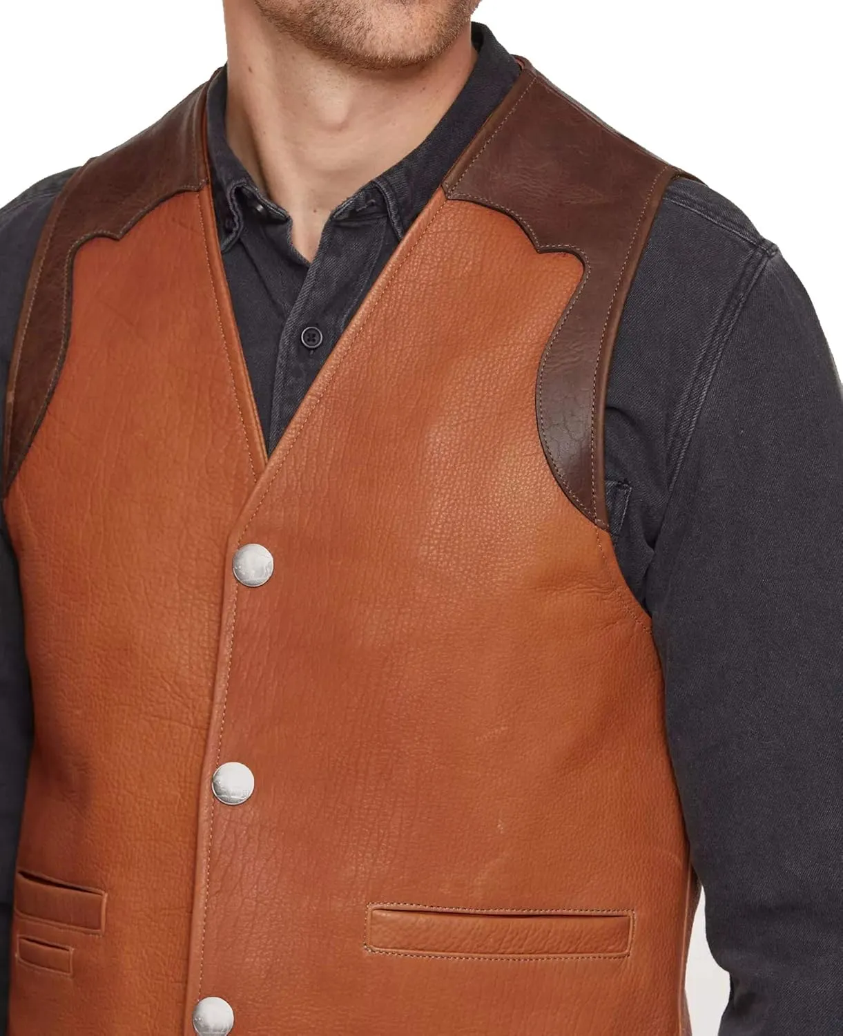 Black & Mahogany Western Leather Vest With Concealed Carry Pockets - Big And Tall Mens Brown Biker Leather Vest