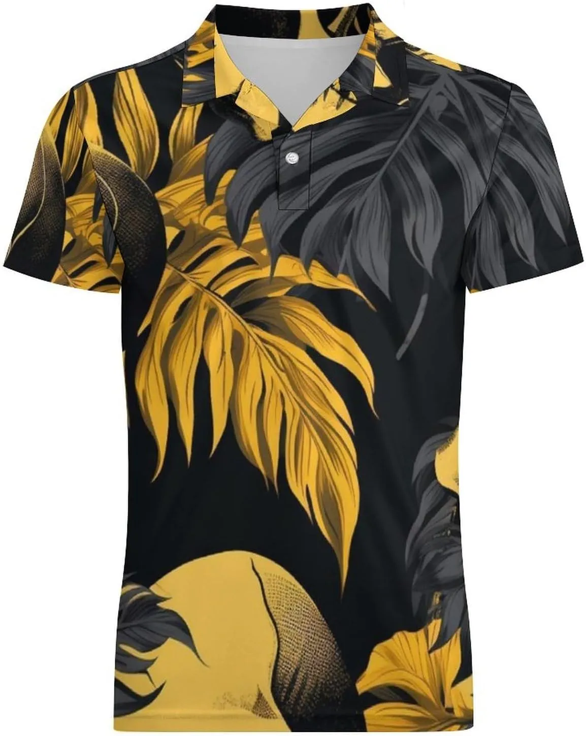 Blue Yellow Floral Rose Pattern Men's Short Sleeve Classic Fit Performance Moisture Wicking Polo (Available in Big & Tall)
