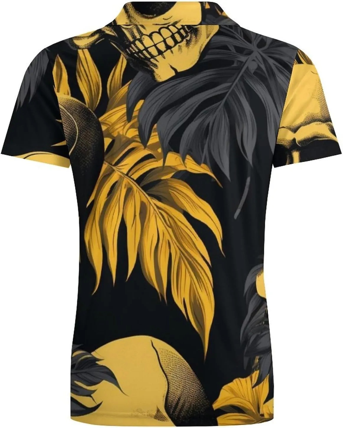 Blue Yellow Floral Rose Pattern Men's Short Sleeve Classic Fit Performance Moisture Wicking Polo (Available in Big & Tall)