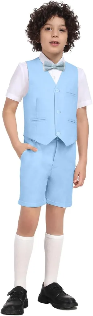 Boys Formal Linen Suit 4 Pieces Shirt,Vest, Pants and Tie Dresswear Suit Set