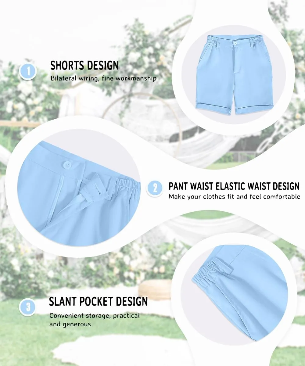 Boys Formal Linen Suit 4 Pieces Shirt,Vest, Pants and Tie Dresswear Suit Set
