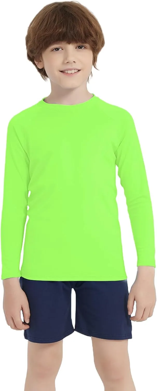 Boys UPF 50  Rash Guard Neon Shirt Quick Dry Swim Shirts Long Sleeve UV Sun Protection Shirt for Kids Teens