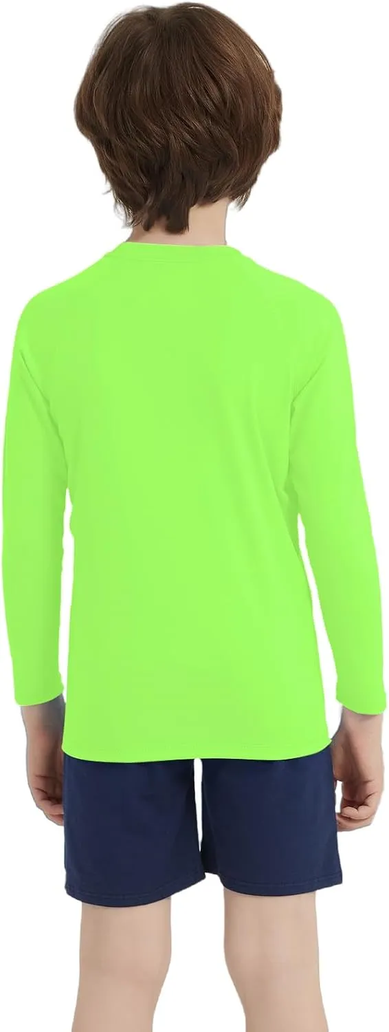 Boys UPF 50  Rash Guard Neon Shirt Quick Dry Swim Shirts Long Sleeve UV Sun Protection Shirt for Kids Teens