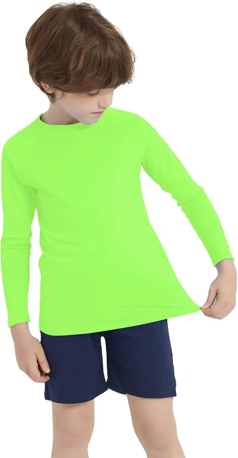 Boys UPF 50  Rash Guard Neon Shirt Quick Dry Swim Shirts Long Sleeve UV Sun Protection Shirt for Kids Teens