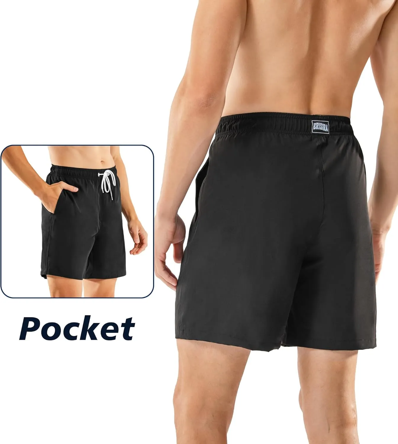 BRISIRA Mens Swim Trunks Swim Shorts 7 inch Compression Liner Bathing Suit Beach Shorts Swimwear Stretch Quick Dry Pockets
