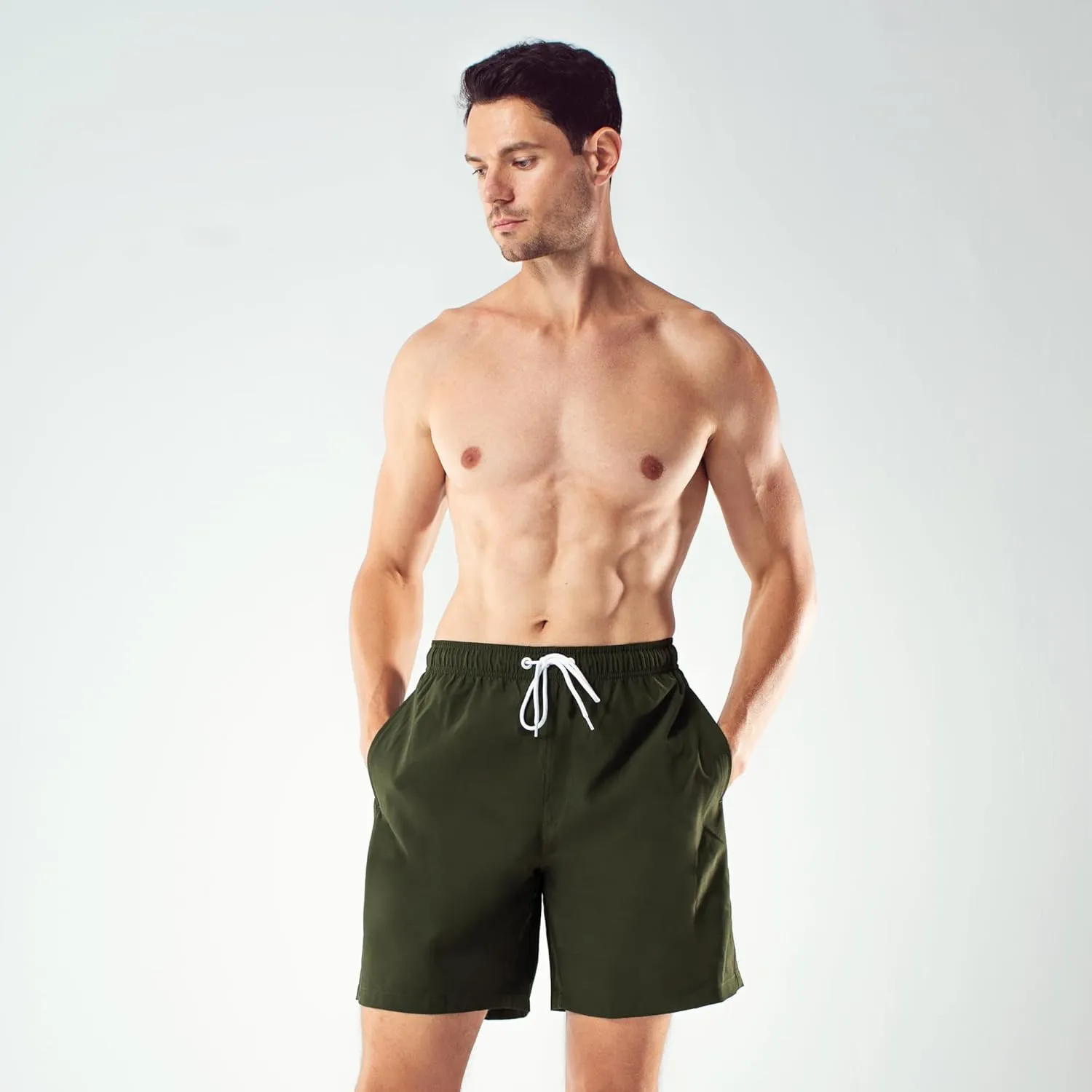 BRISIRA Mens Swim Trunks Swim Shorts 7 inch Compression Liner Bathing Suit Beach Shorts Swimwear Stretch Quick Dry Pockets