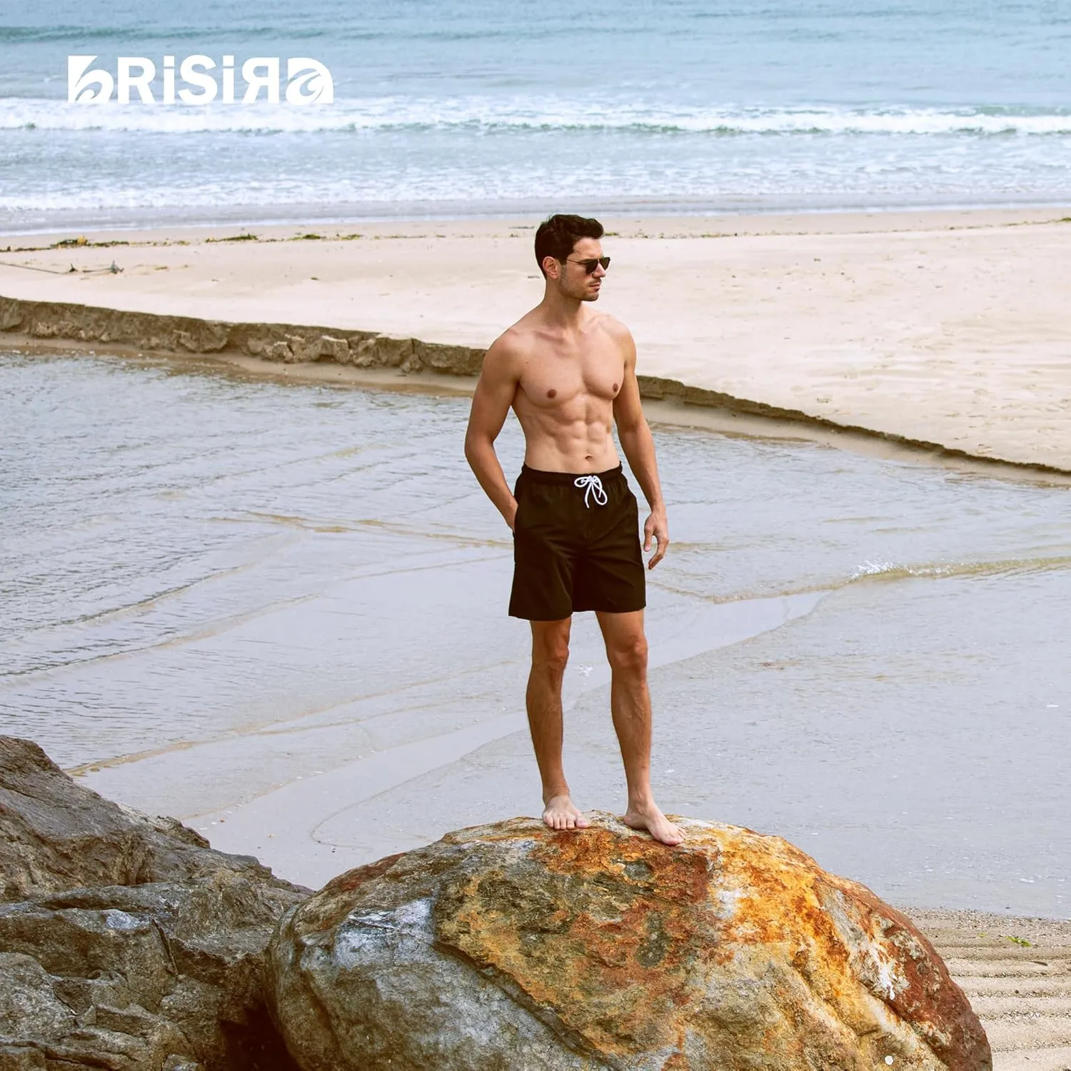 BRISIRA Mens Swim Trunks Swim Shorts 7 inch Compression Liner Bathing Suit Beach Shorts Swimwear Stretch Quick Dry Pockets