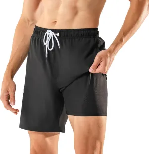 BRISIRA Mens Swim Trunks Swim Shorts 7 inch Compression Liner Bathing Suit Beach Shorts Swimwear Stretch Quick Dry Pockets