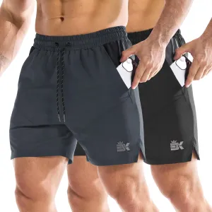 BROKIG Men's 2 Pack Drylite Bodybuilding Gym Shorts with Pockets Quick Dry Stretch Workout Shorts Men