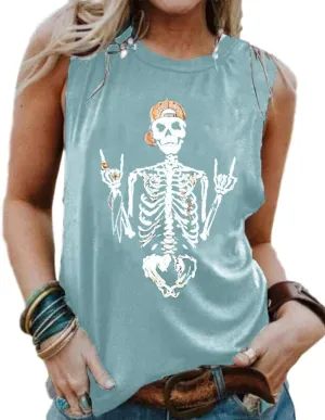 BRUBOBO Womens Funny Skull Graphic Tank Tops Summer High Neck Sleeveless Workout Tee Shirts