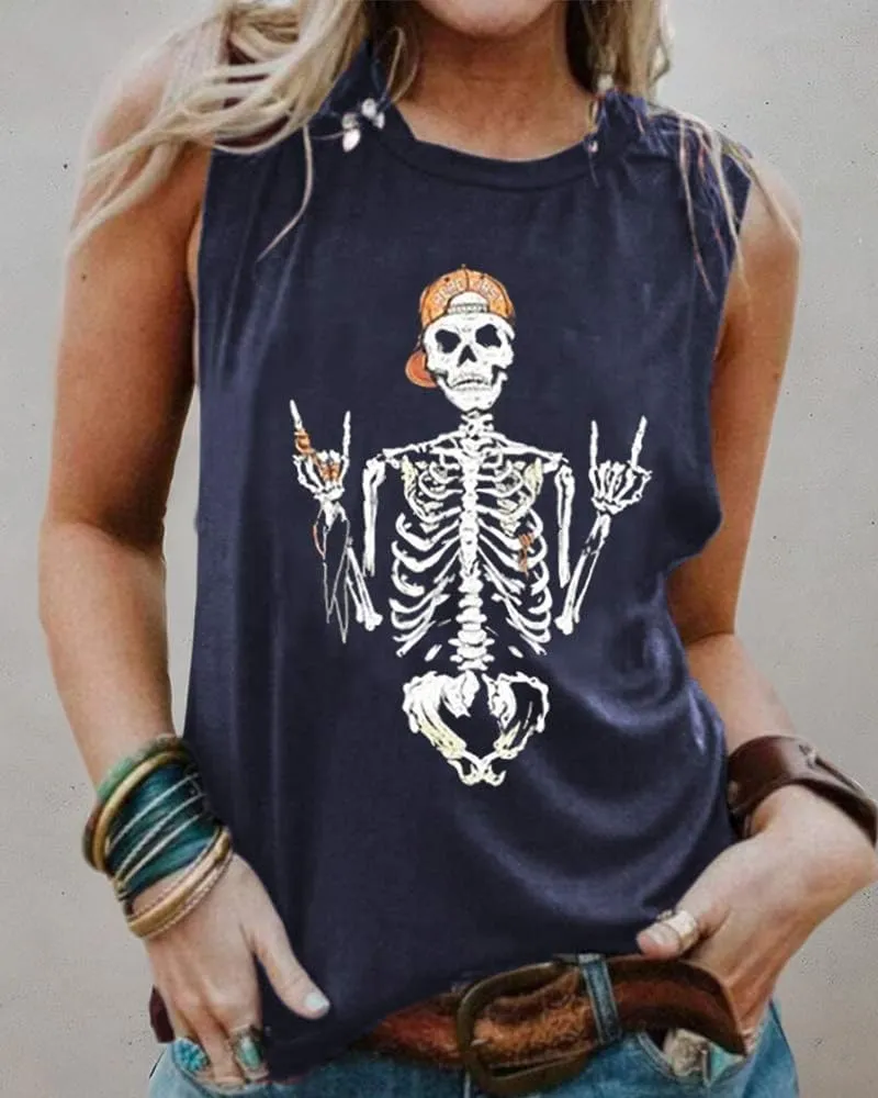 BRUBOBO Womens Funny Skull Graphic Tank Tops Summer High Neck Sleeveless Workout Tee Shirts