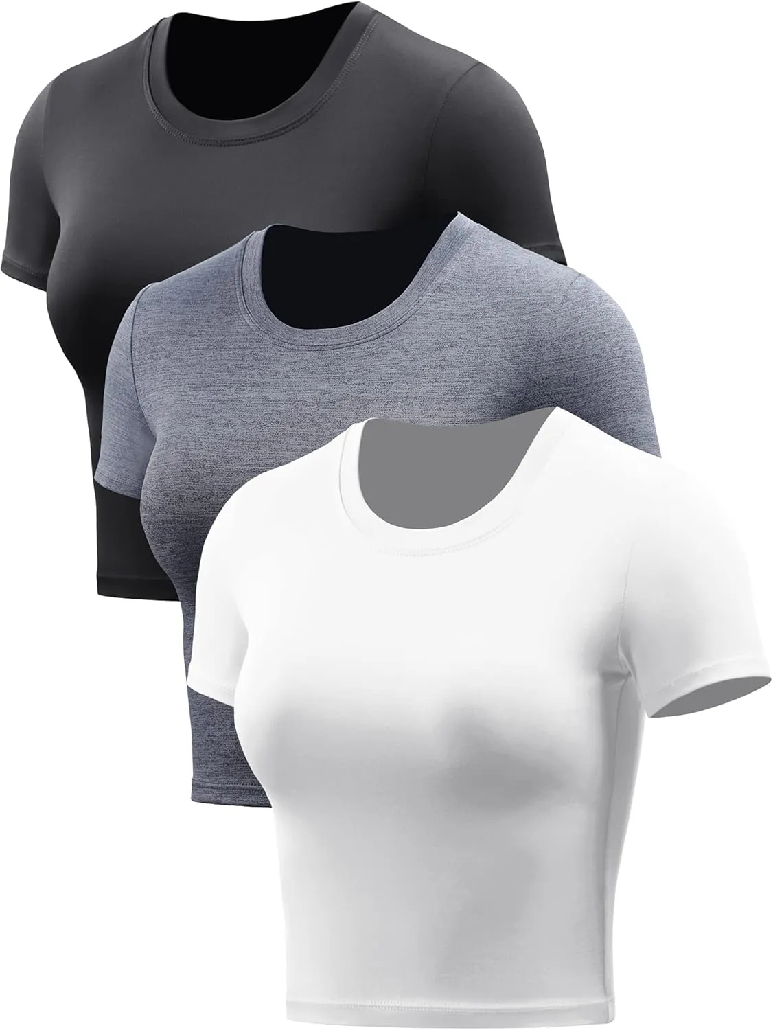 CADMUS Women's Dry Fit Crop Top Yoga Short Sleeve Shirts Crew Neck Athletic Running Tee 3 Pieces