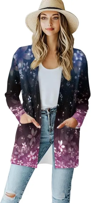Cardigan Jacket for Women 2024 Casual Long Sleeve Open Front Cardigans with Pocket, S-2XL