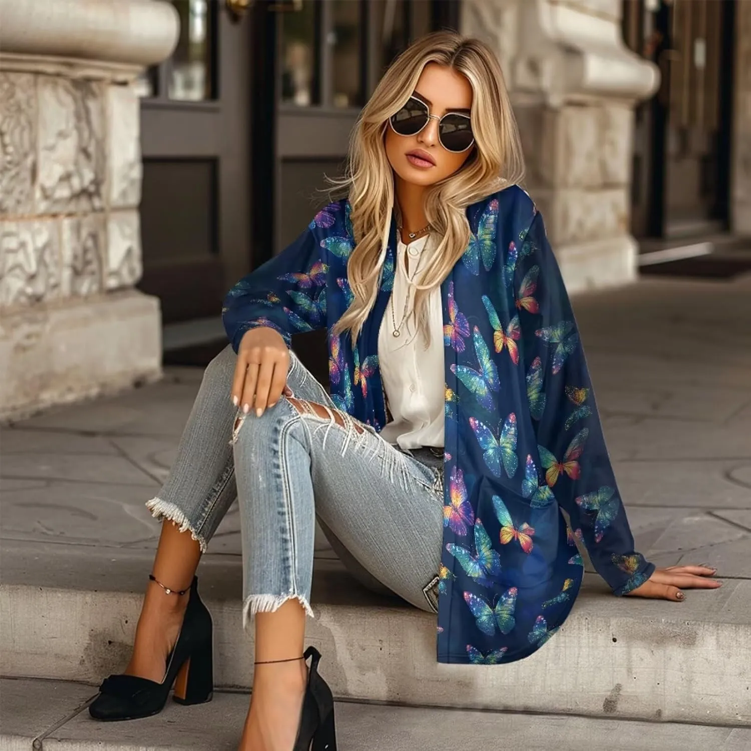 Cardigan Sweaters for Women Long Sleeve Cardigan Soft Drape Open Front Fall Dusters V-Neck Jackets Dressy Loose Coat