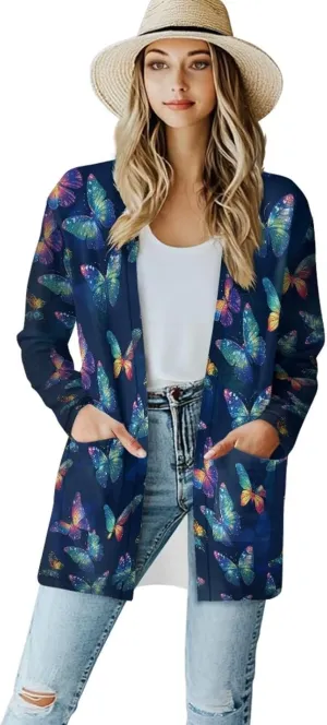 Cardigan Sweaters for Women Long Sleeve Cardigan Soft Drape Open Front Fall Dusters V-Neck Jackets Dressy Loose Coat