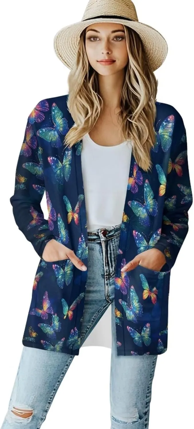Cardigan Sweaters for Women Long Sleeve Cardigan Soft Drape Open Front Fall Dusters V-Neck Jackets Dressy Loose Coat