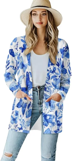 Cardigan Sweaters for Women Long Sleeve Cardigan Soft Drape Open Front Fall Dusters V-Neck Jackets Dressy Loose Coat