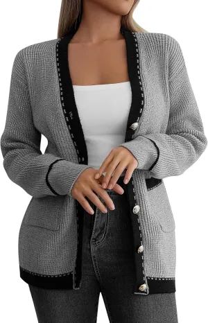 Cardigan Sweaters for Women Open Front Long Sleeve Button Down Knit Jackets with Pockets 2024 Fall Winter Outfits