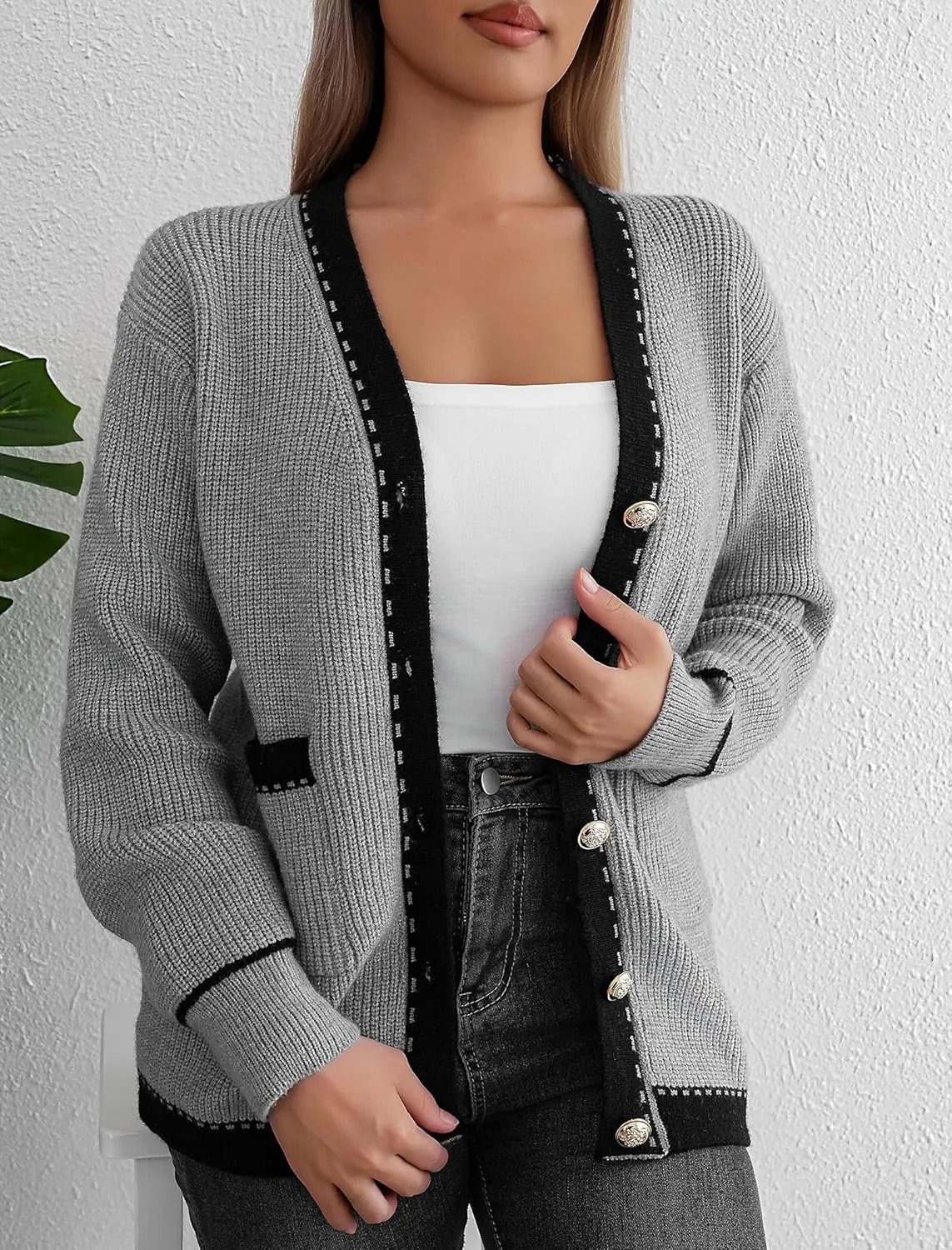 Cardigan Sweaters for Women Open Front Long Sleeve Button Down Knit Jackets with Pockets 2024 Fall Winter Outfits
