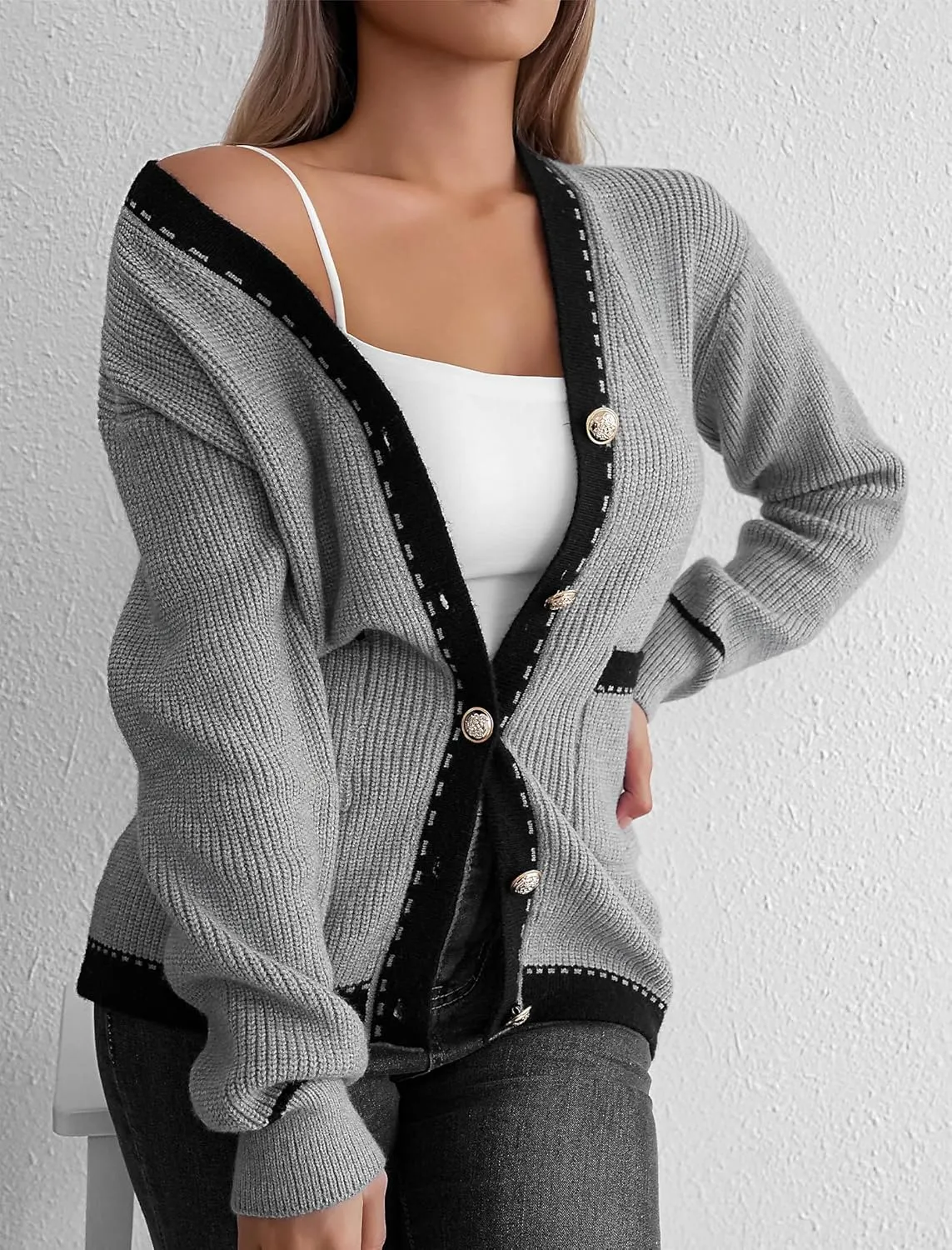 Cardigan Sweaters for Women Open Front Long Sleeve Button Down Knit Jackets with Pockets 2024 Fall Winter Outfits