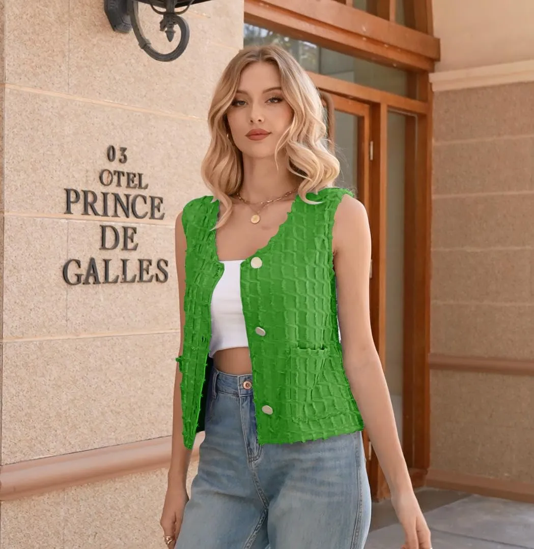 Cardigan Vest Tank Top for Women Button Down Summer Tops Sleeveless Shirts Fashion Streetwear