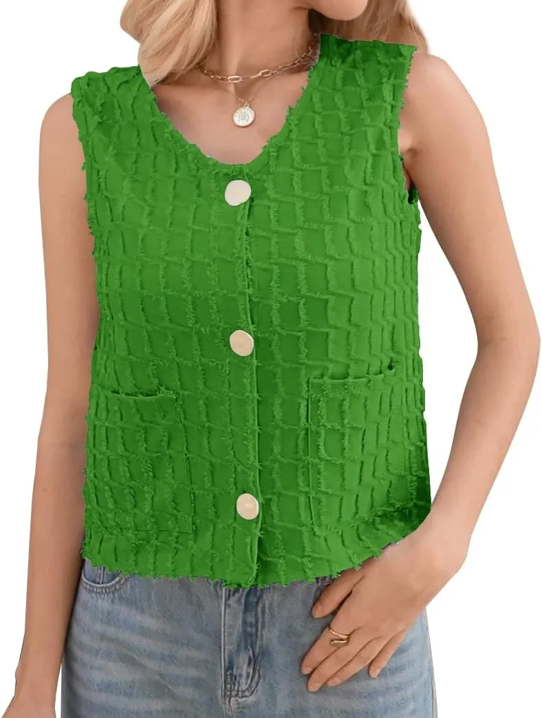 Cardigan Vest Tank Top for Women Button Down Summer Tops Sleeveless Shirts Fashion Streetwear