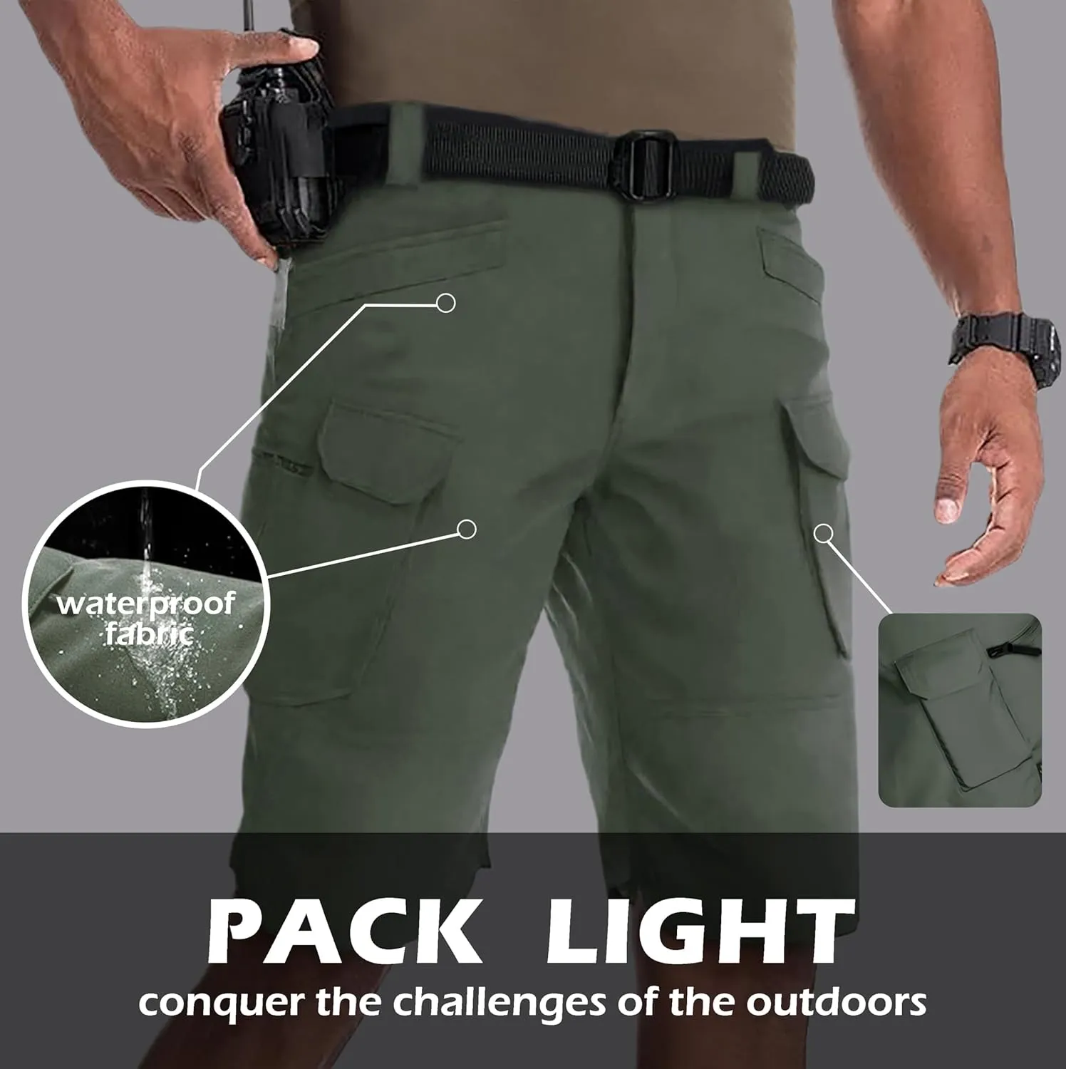 Cargo Shorts for Man Waterproof Stretch Multi Pockets Quick-Dry Outdoor Camping Running Athletic Men's Shorts