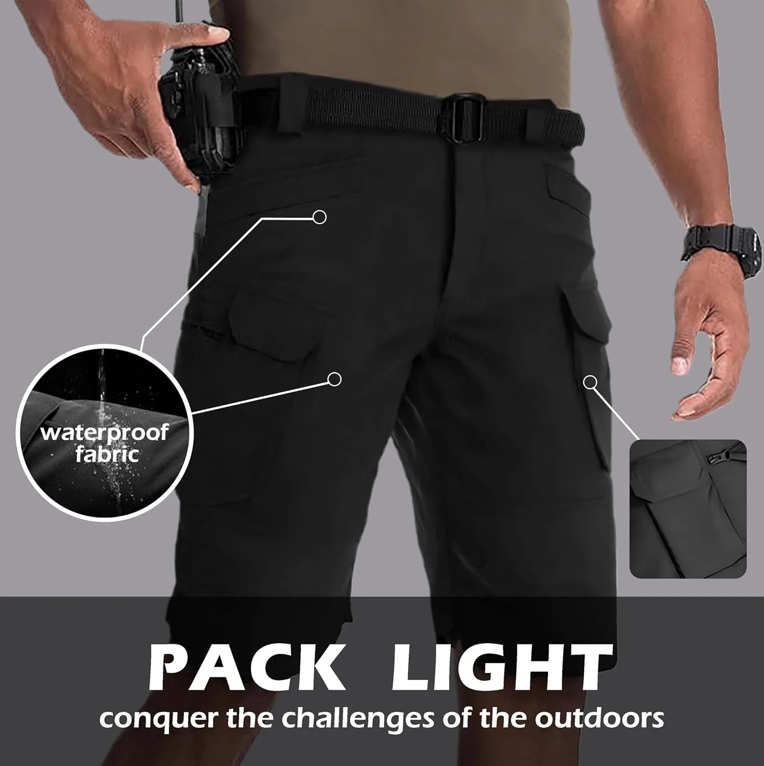 Cargo Shorts for Man Waterproof Stretch Multi Pockets Quick-Dry Outdoor Camping Running Athletic Men's Shorts