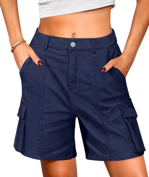 Cargo Shorts Women Bermuda Knee Length Long Hiking Shorts with Pockets Elastic Waist for Summer Casual Trendy Outfits