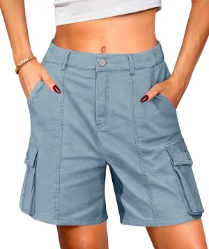 Cargo Shorts Women Bermuda Knee Length Long Hiking Shorts with Pockets Elastic Waist for Summer Casual Trendy Outfits