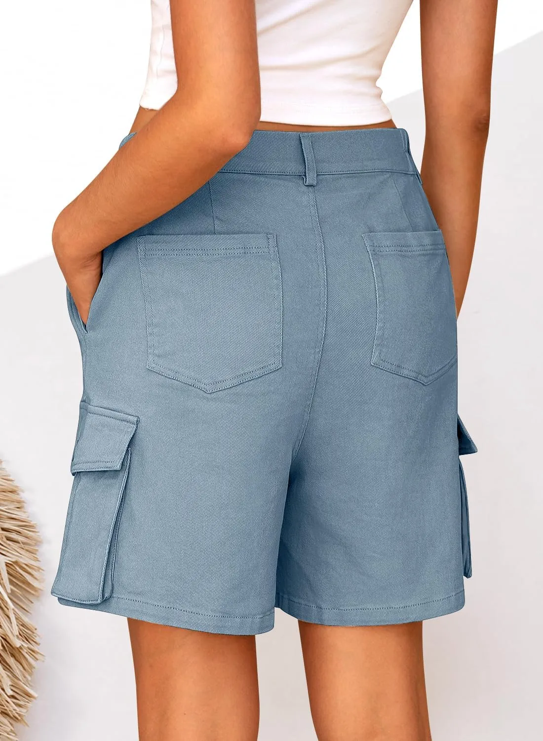 Cargo Shorts Women Bermuda Knee Length Long Hiking Shorts with Pockets Elastic Waist for Summer Casual Trendy Outfits