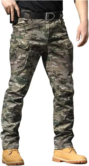 Cargo Work Pants for Men Stretchy Elastic Waist Camo Flex Tactical Pants Quick Dry Utility Combat Pant with Pockets