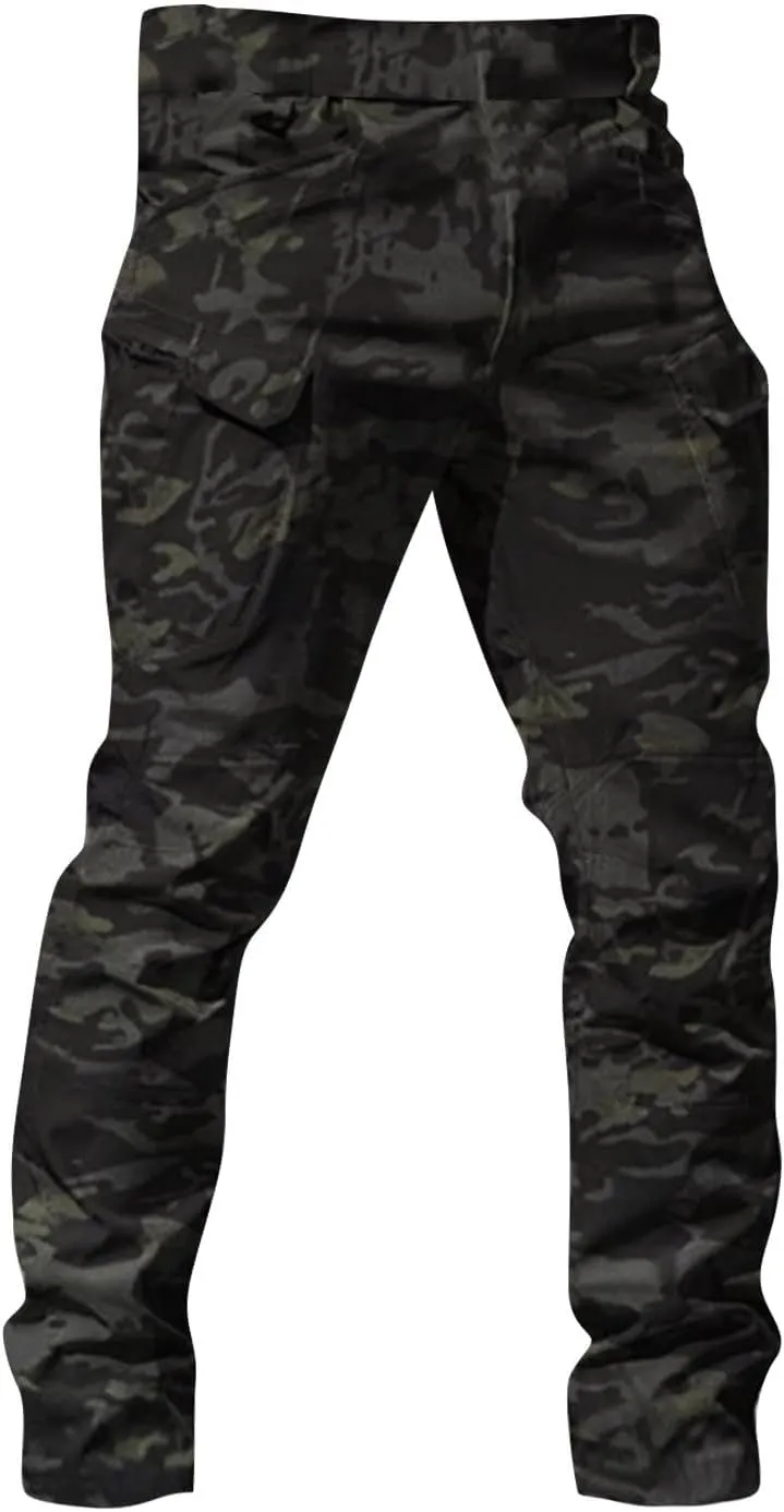 Cargo Work Pants for Men Stretchy Elastic Waist Camo Flex Tactical Pants Quick Dry Utility Combat Pant with Pockets