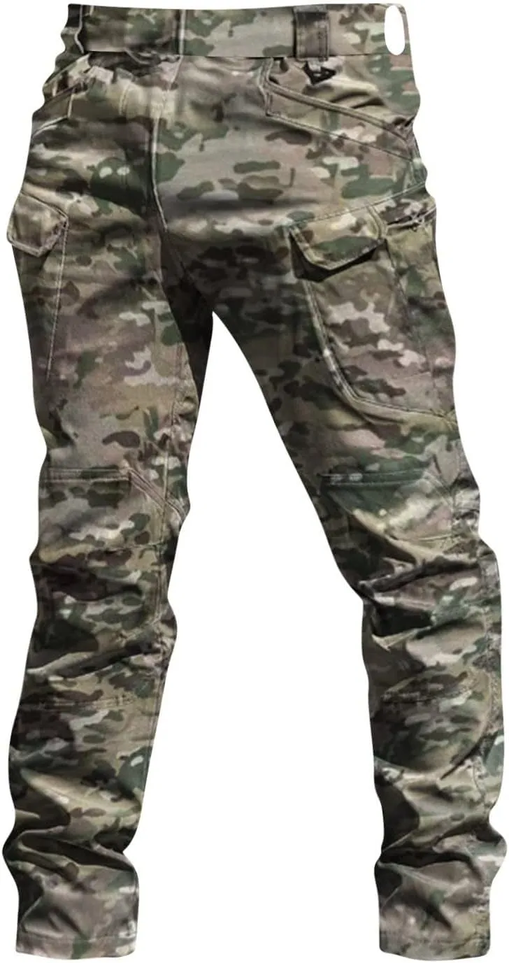 Cargo Work Pants for Men Stretchy Elastic Waist Camo Flex Tactical Pants Quick Dry Utility Combat Pant with Pockets