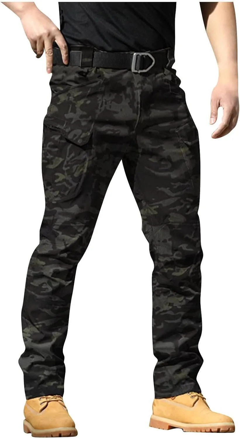 Cargo Work Pants for Men Stretchy Elastic Waist Camo Flex Tactical Pants Quick Dry Utility Combat Pant with Pockets