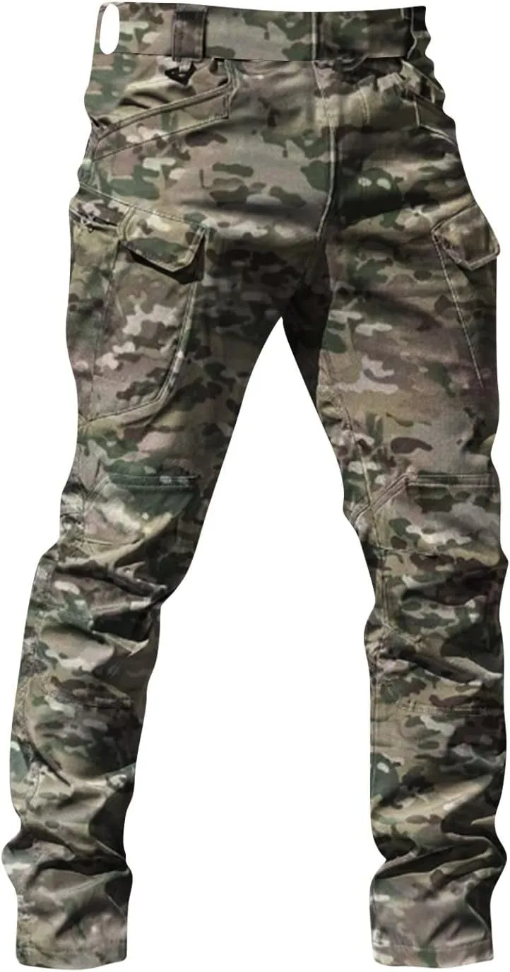 Cargo Work Pants for Men Stretchy Elastic Waist Camo Flex Tactical Pants Quick Dry Utility Combat Pant with Pockets