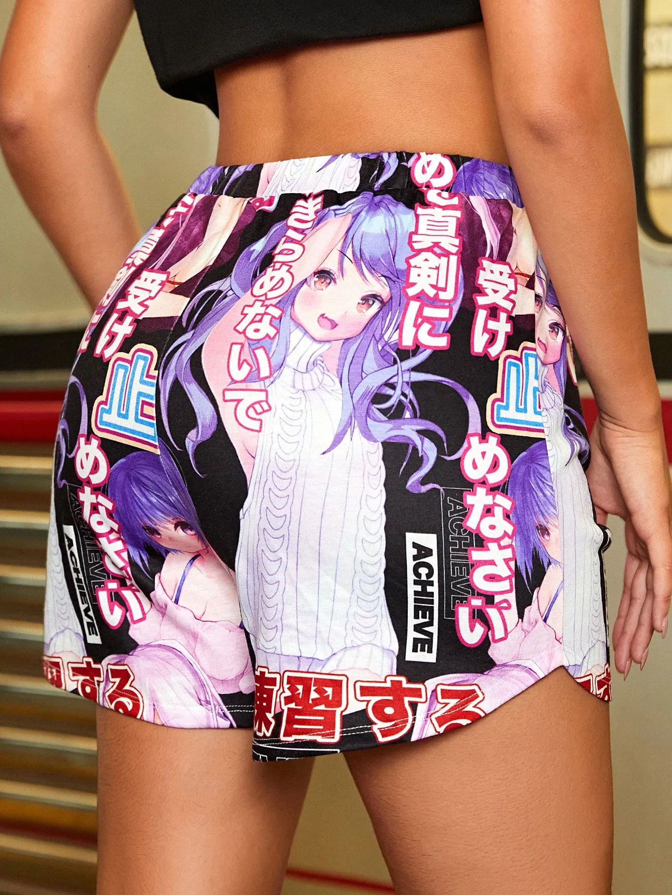 Casual Cartoon Knot High Waist Women Shorts