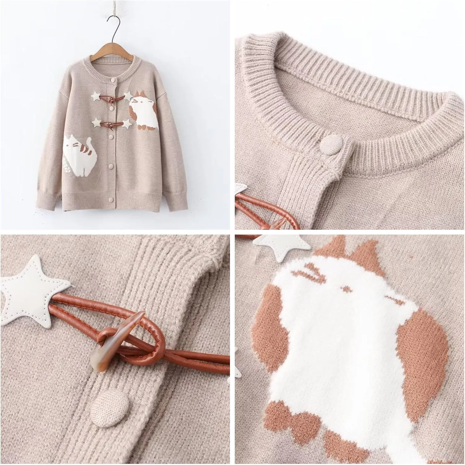 Cat Sweaters for Women Japanese Casual Kawaii Fun Patterned Cardigan Crew Neck Button Up Cozy Knit Coats