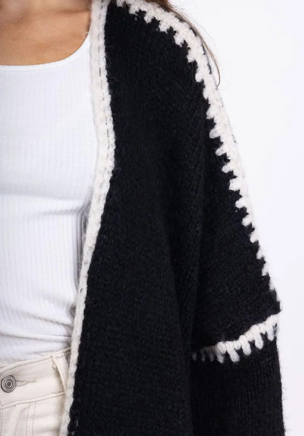 chouyatou Women Fall Open Front Color Block Cardigan Sweater Casual Striped Chunky Knit Oversized Cardigan